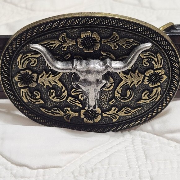 Sz 12/14 Western Brown Faux Leather Belt - Picture 3 of 9